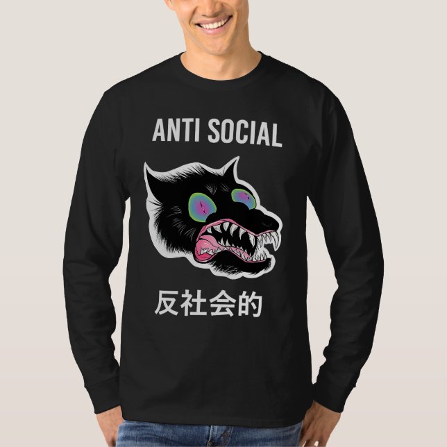 Camiseta Anti Social Japanese Text Aesthetic Vaporwave (Anverso)