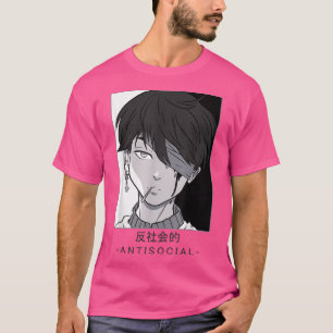 Camiseta Anti-social Text Vaporwave Anime Japanese Aestheti