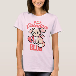Camiseta Anti-Valentine Club - Funny Cat Design