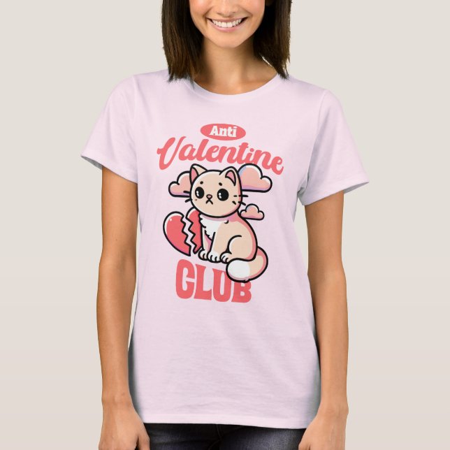 Camiseta Anti-Valentine Club - Funny Cat Design (Anverso)