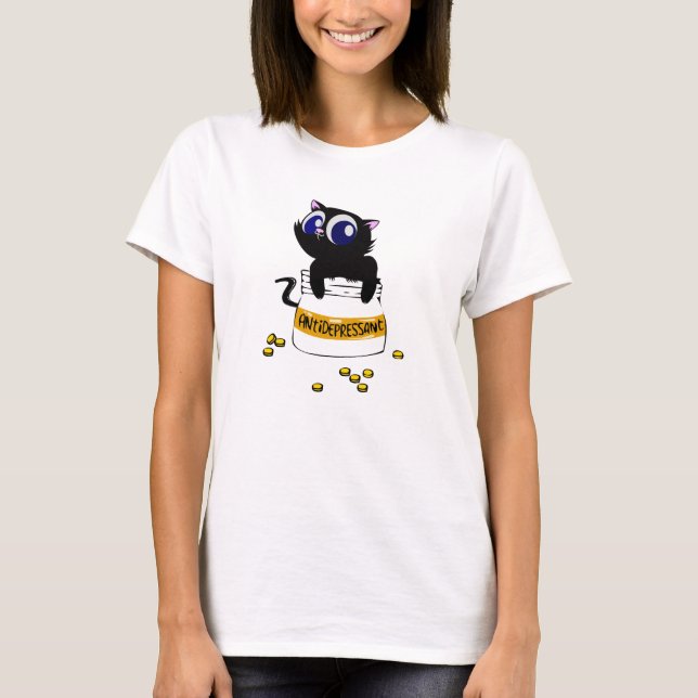 Camiseta Antidepresivo de gato negro (Anverso)