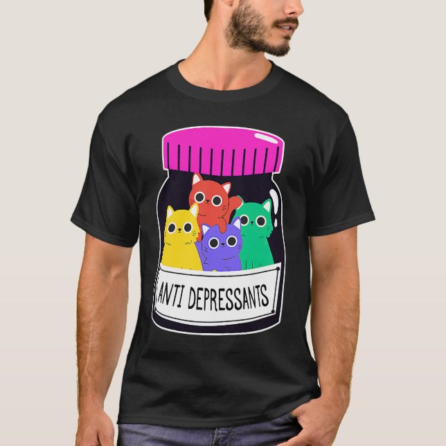 Camiseta Antidepresivos Caja De Píldoras Con Gatos Antidepr (Anverso)