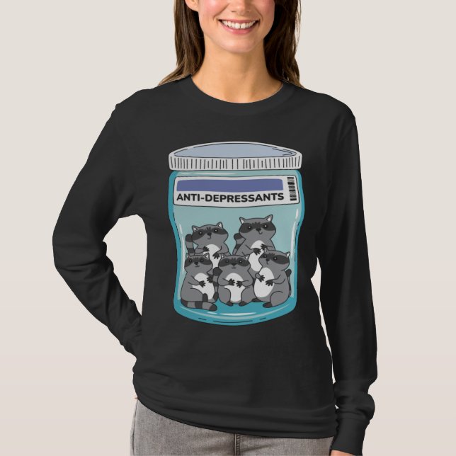 Camiseta Antidepresssive container with cute raccoons (Anverso)