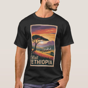 Camiseta Antigua cosecha de arte de viajes con atardecer de