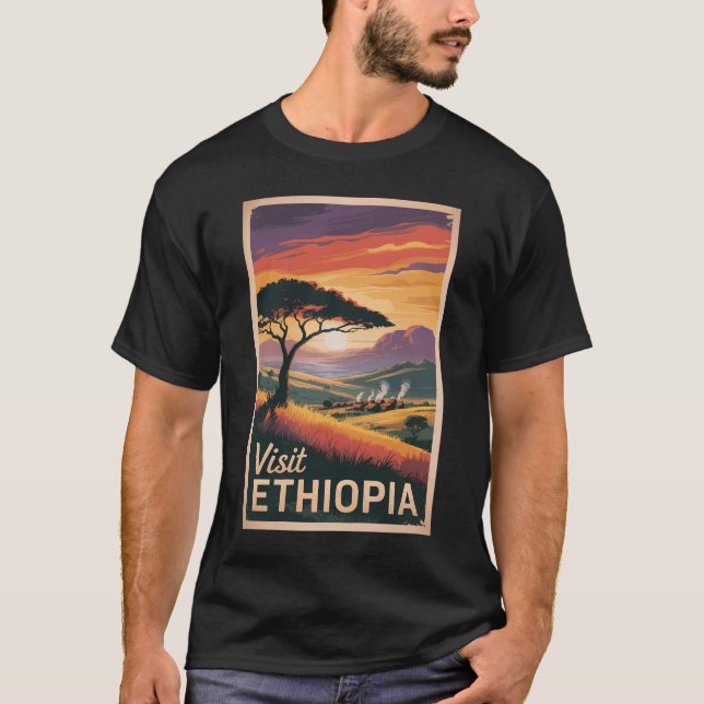 Camiseta Antigua cosecha de arte de viajes con atardecer de (Anverso)