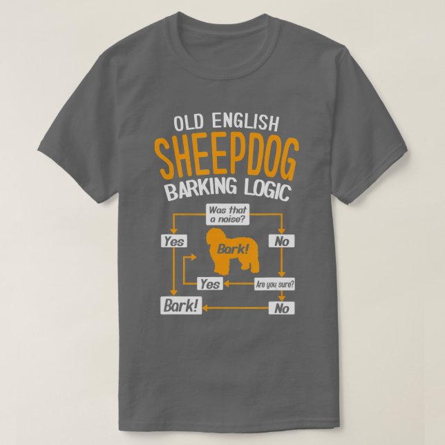 Camiseta Antigua lógica de ladrido de perro pastor inglesa (Diseño del anverso)