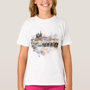 Camiseta Antigua Praga, puente Carlos acuarela