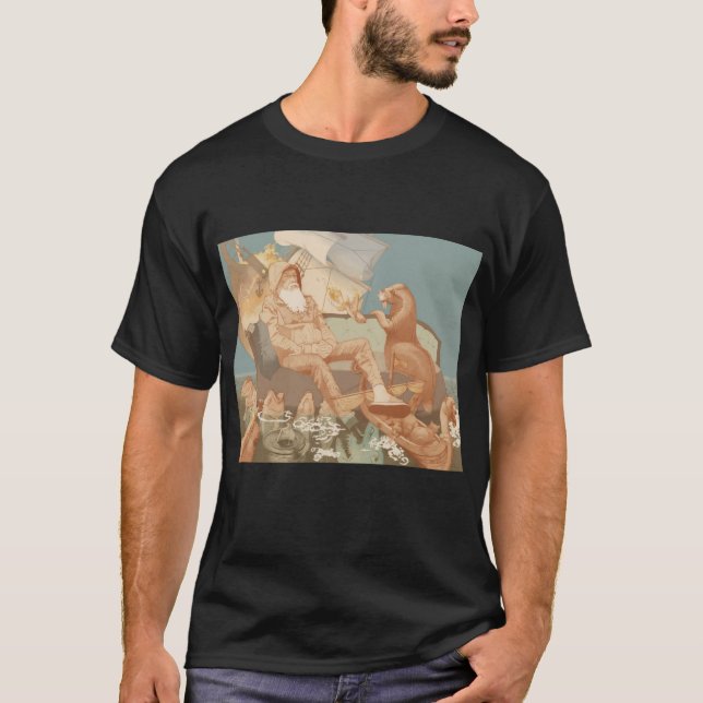 Camiseta Antiguo barco en llamas de marinero Ilustracion en (Anverso)