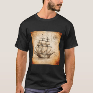 Camiseta Antiguo Mapa Náutico Pirata Barco Marítimo