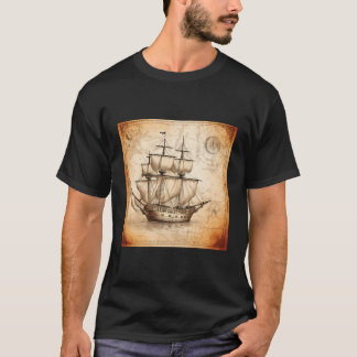 Camiseta Antiguo Mapa Náutico Pirata Barco Marítimo