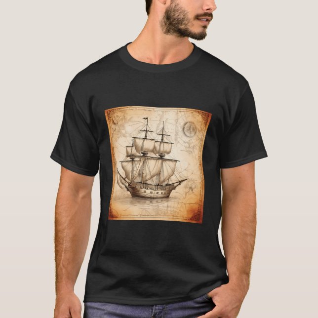 Camiseta Antiguo Mapa Náutico Pirata Barco Marítimo (Anverso)