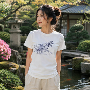 Camiseta Antiguo pez koi azul y blanco japonés