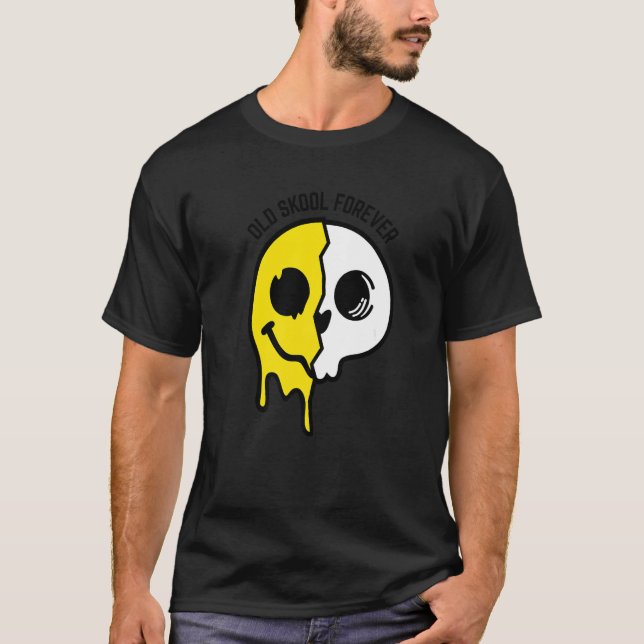 Camiseta Antiguo Skool Forever Skull Face Original Raver Ra (Anverso)