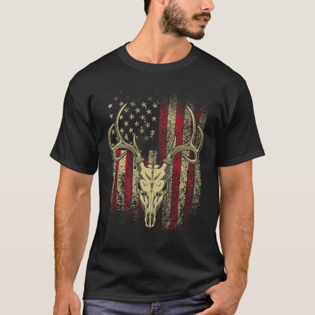 Camiseta Antillas y cráneo en ciervo de bandera estadounide (Anverso)