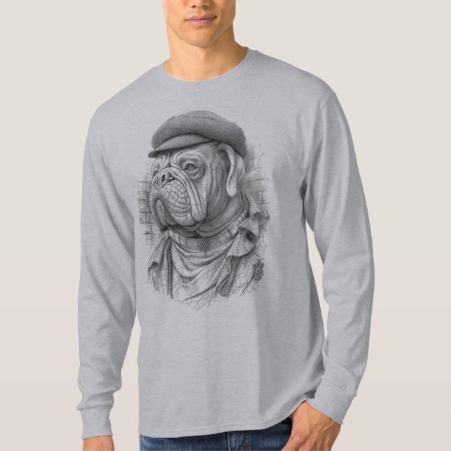 Camiseta Antique Marble Bulldog Minister Statue in Flat Cap (Anverso)