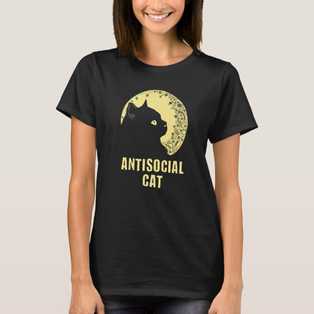 Camiseta Antisocial Cat  Cat  Humor Kitten Introvert (Anverso)