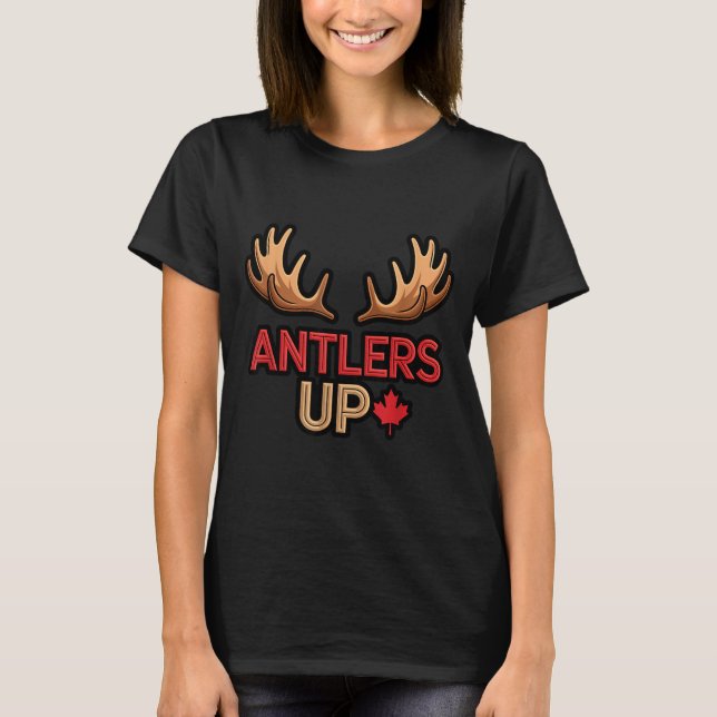 Camiseta Antlers Up Canadian Pride Funny Canada Flag Moose  (Anverso)