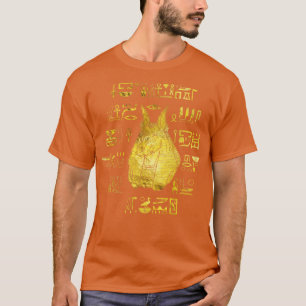 Camiseta Anubis dorado con jeroglíficos en azul