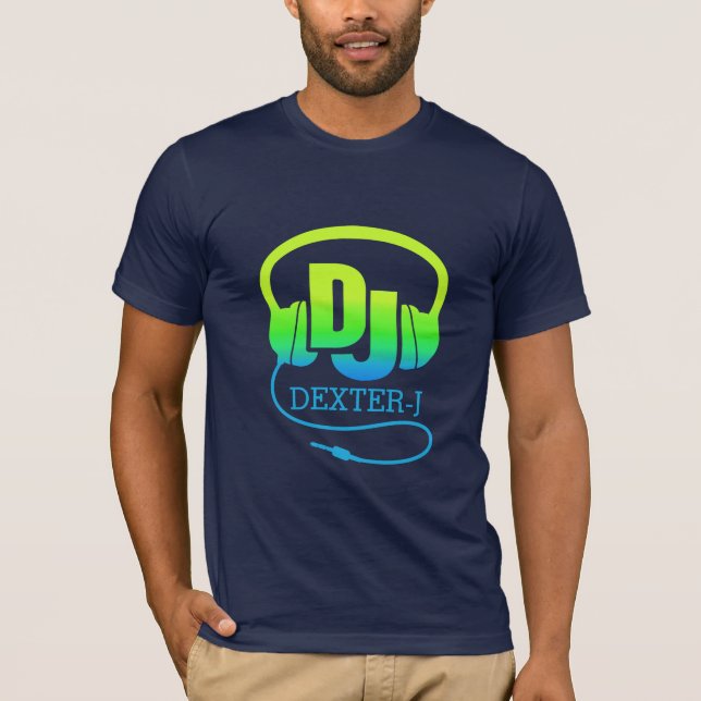 Camiseta Anuncio azulverde de los auriculares de DJ su (Anverso)