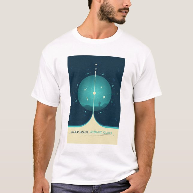 Camiseta Anuncio de ciencia ficción, reloj atómico azul, es (Anverso)