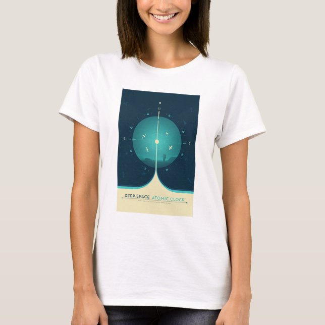 Camiseta Anuncio de ciencia ficción, reloj atómico azul, es (Anverso)
