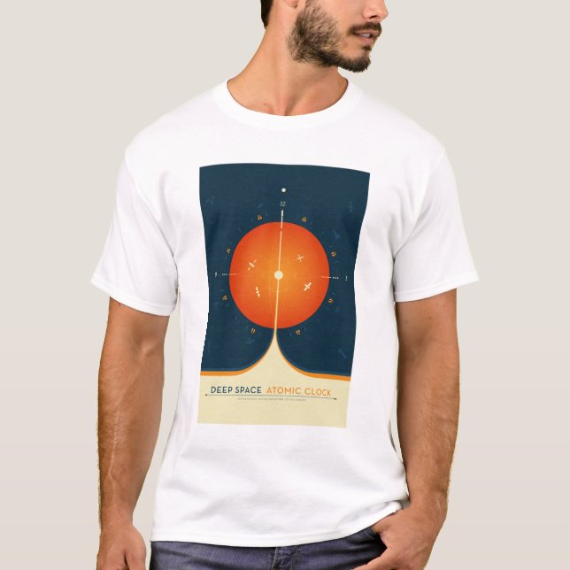 Camiseta Anuncio de ciencia ficción, reloj atómico Naranja, (Anverso)