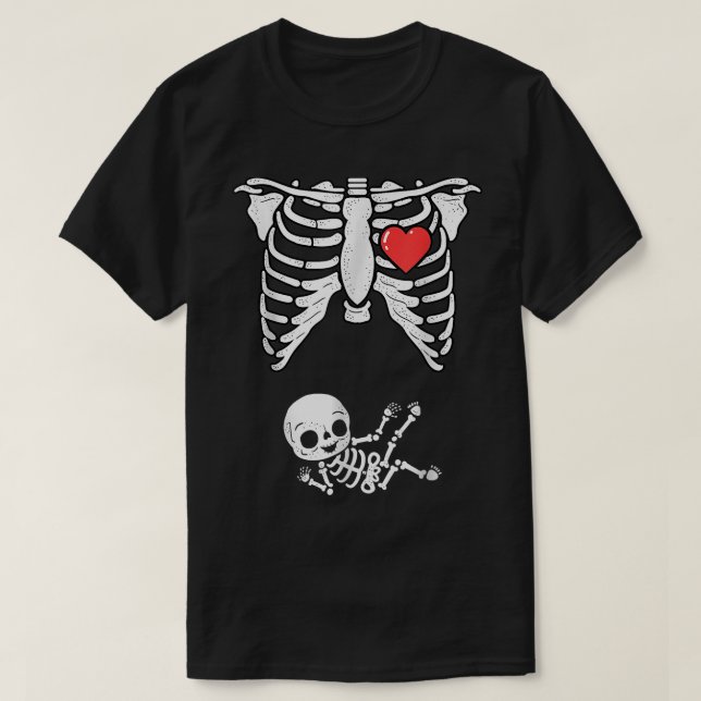Camiseta Anuncio de embarazo de Skeleton Coste de Halloween (Diseño del anverso)
