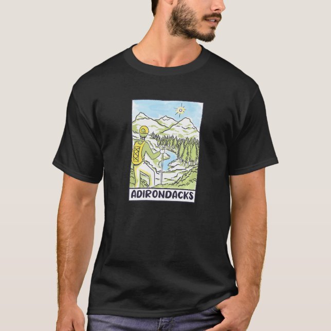 Camiseta Anuncio de montañismo en montaña Adirondack (Anverso)