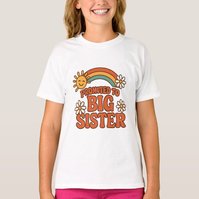 Camiseta Anuncio de Nuevo Bebé Hermana Mayor Retro (Anverso)