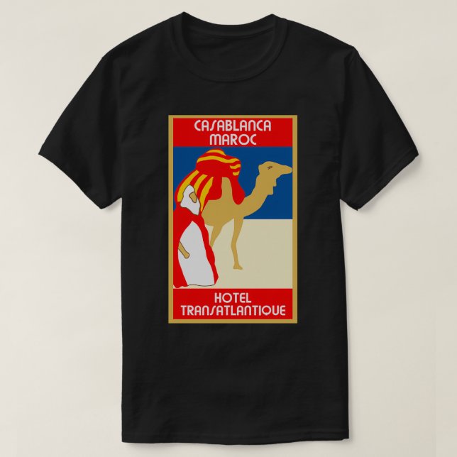 Camiseta Anuncio de viajes Casablanca estilo Viejo 1920 (Diseño del anverso)