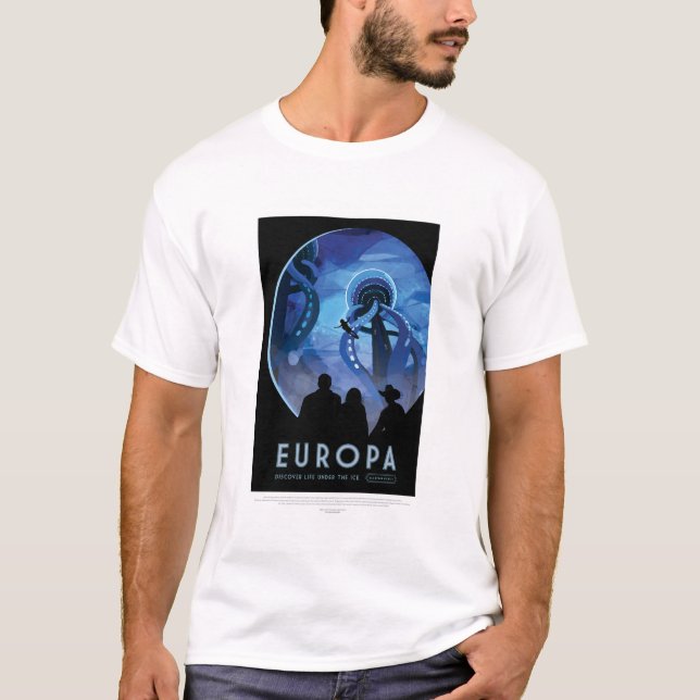 Camiseta Anuncio de viajes de ciencia ficción, Moon Europa (Anverso)