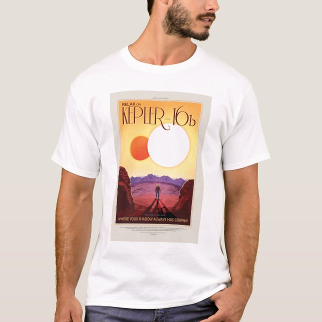 Camiseta Anuncio de viajes de Sci-Fi, Planet Kepler-16b (Anverso)
