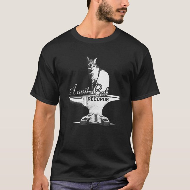 Camiseta Anvil Cat Registra Negro Y Blanco (Anverso)