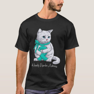 Camiseta Anxiety Disorder Awareness Month Teal Ribbon Cat