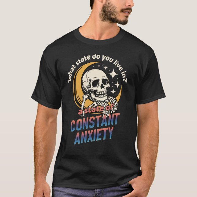 Camiseta Anxiety Skeleton Head on Crescent Moon (Anverso)