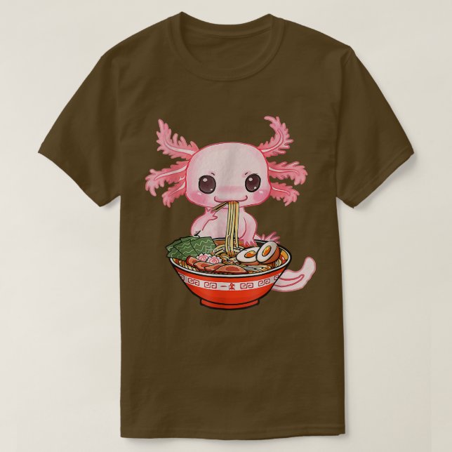 Camiseta Aolotl Kawaii comiendo fideos de Ramen Chica de re (Diseño del anverso)