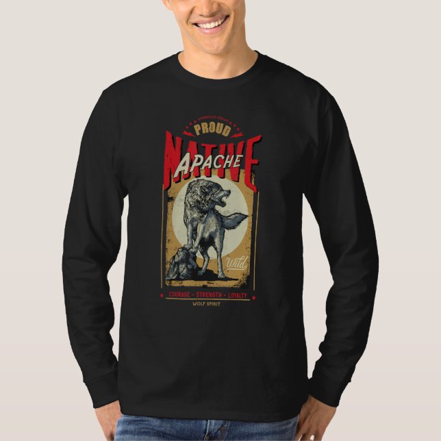 Camiseta Apache Native American Indian Born Wolf Spirit Ret (Anverso)