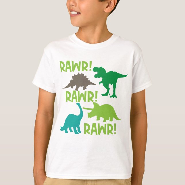 Camiseta Aparato de moda para niños; niños con dinosaurios  (Anverso)