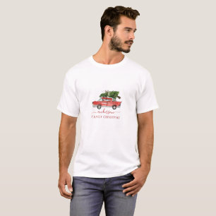 Camiseta Apellido de la familia   Coche Rojo Navidad Aquare