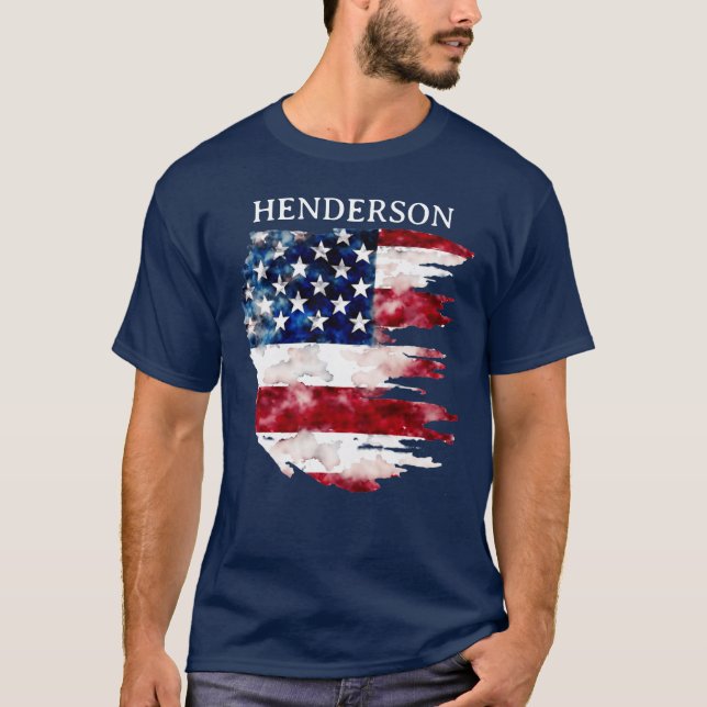 Camiseta Apellido personalizado Bandera Americana (Anverso)