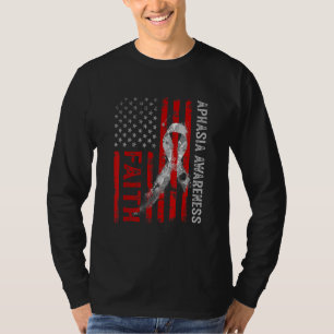 Camiseta Aphasia Awareness Gray Ribbon American Flag Faith