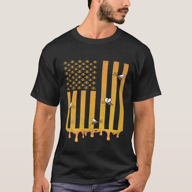 Camiseta Apicultura Bandera De Ee.Uu. 4 De Julio Buscador (Anverso)