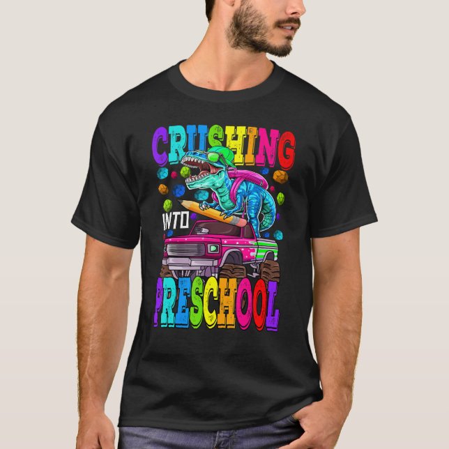 Camiseta Aplastamiento en monstruo preescolar Rex de dinosa (Anverso)