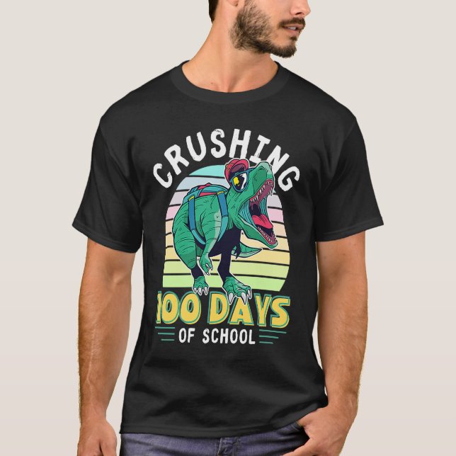 Camiseta Aplastante 100 días de clases de dinosaurios Rex D (Anverso)