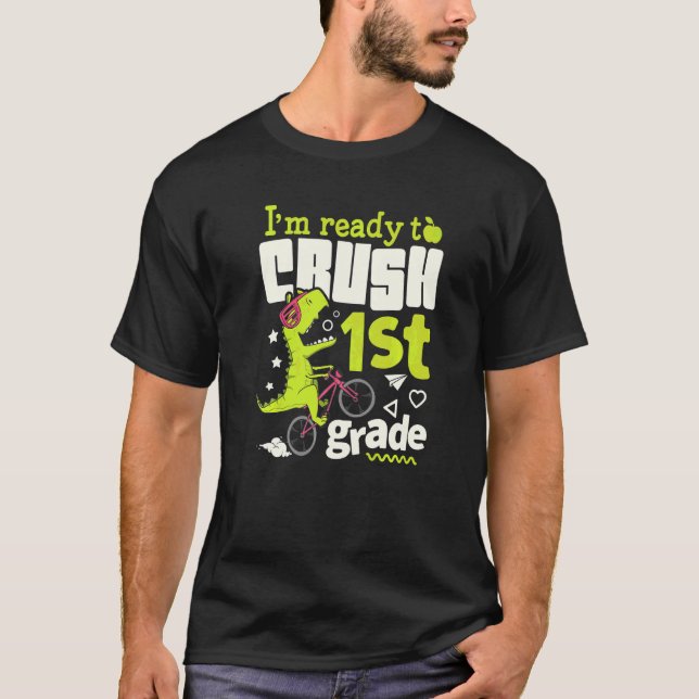 Camiseta Aplastar a jóvenes de 1er grado con dinosaurio al  (Anverso)