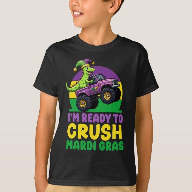 Camiseta Aplastar el Monstruo del Mardi Gras Dinosaurio par (Anverso)