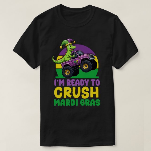 Camiseta Aplastar el Monstruo del Mardi Gras Dinosaurio par (Diseño del anverso)