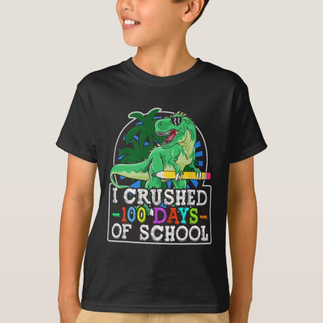 Camiseta Aplasté 100 Días De Dinosaurio Y Tr Para Niños Esc (Anverso)