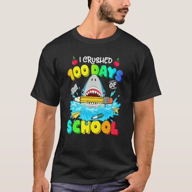 Camiseta Aplasté 100 días de escuela 100 días por el tiburó (Anverso)