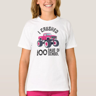 Camiseta Aplasté 100 días de escuela camión monstruo rosa
